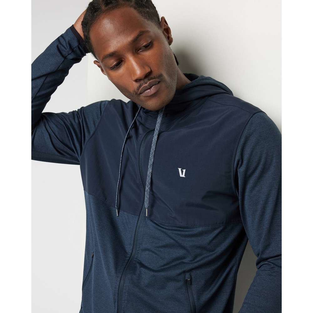Vuori Mens Sunday Element Hooded Track Trainer Shell Full Zip Navy Jacket XXL